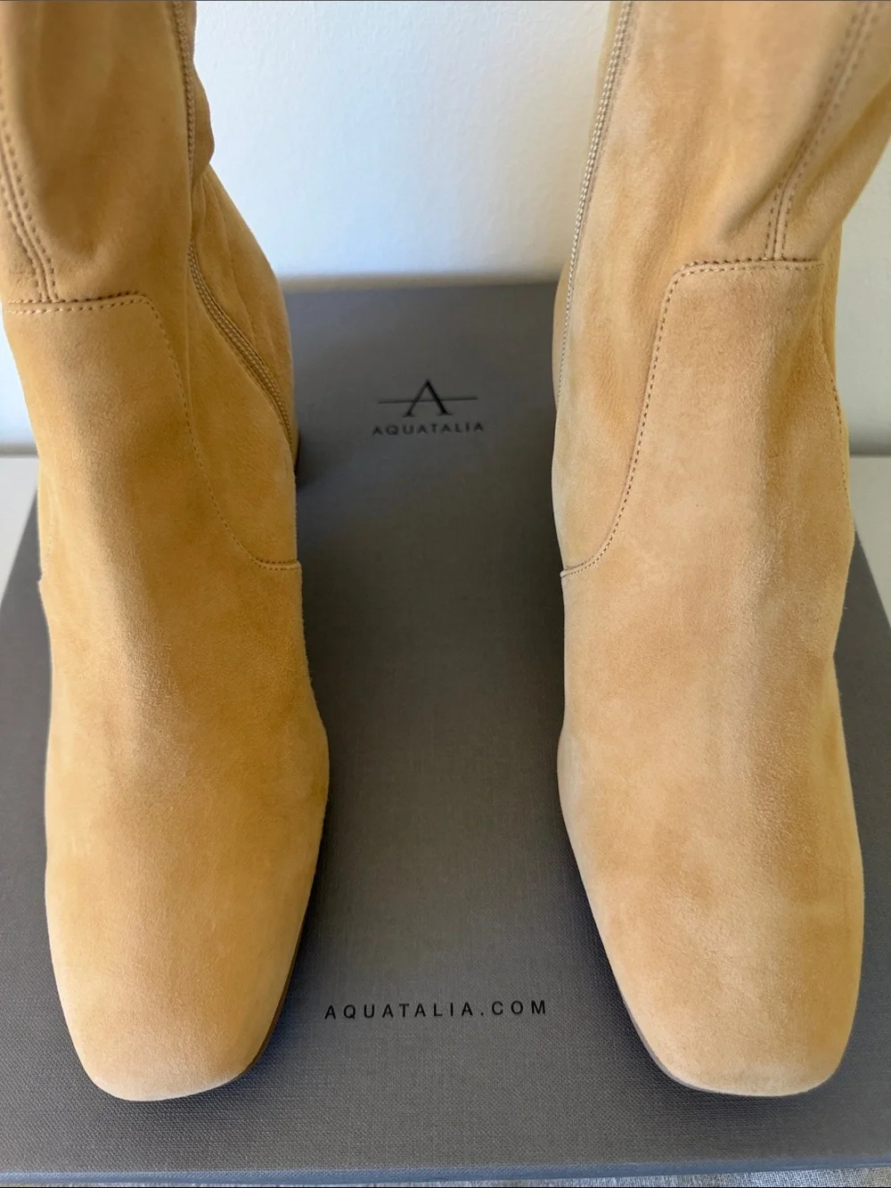 Aquatalia Tan Suede Ankle Boots with Side Zippers